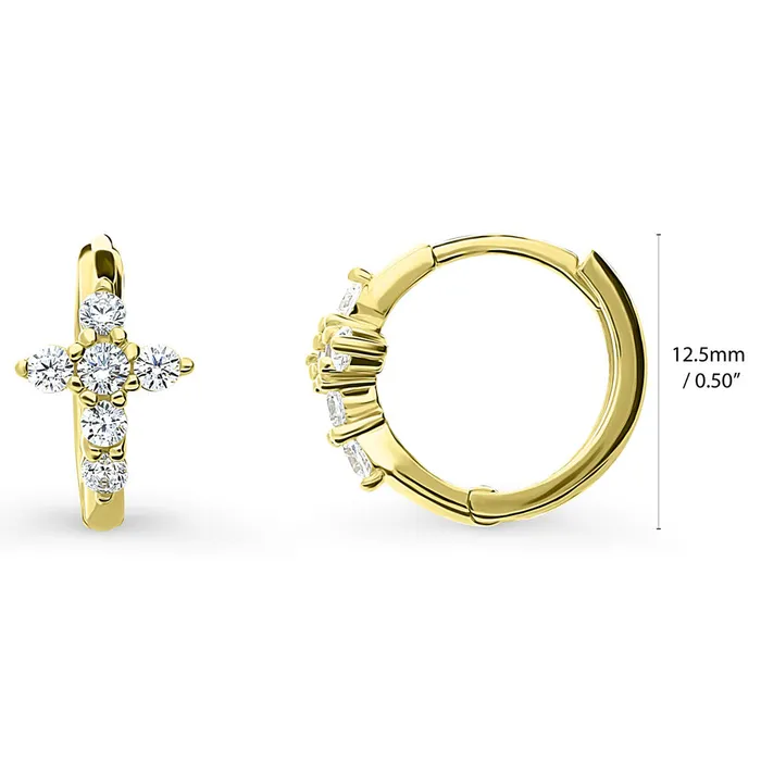 Cross CZ Small Huggie Earrings in Sterling Silver 05 BERRICLE Earrings