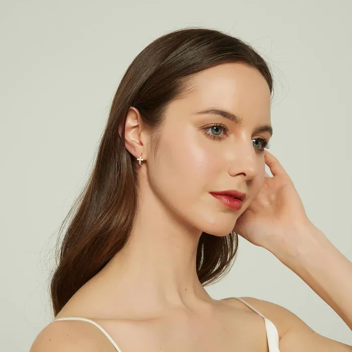 Cross CZ Small Huggie Earrings in Sterling Silver 05 BERRICLE Earrings