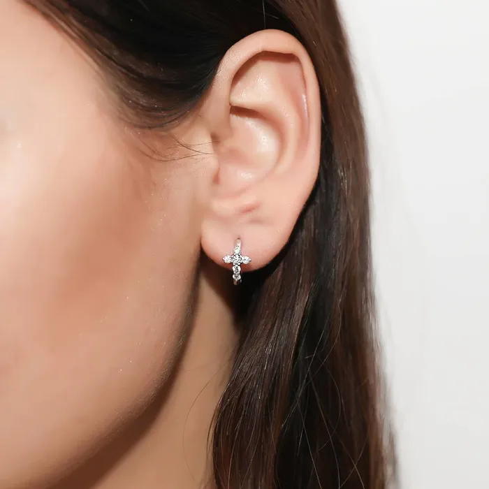 Cross CZ Small Huggie Earrings in Sterling Silver 05 BERRICLE Earrings