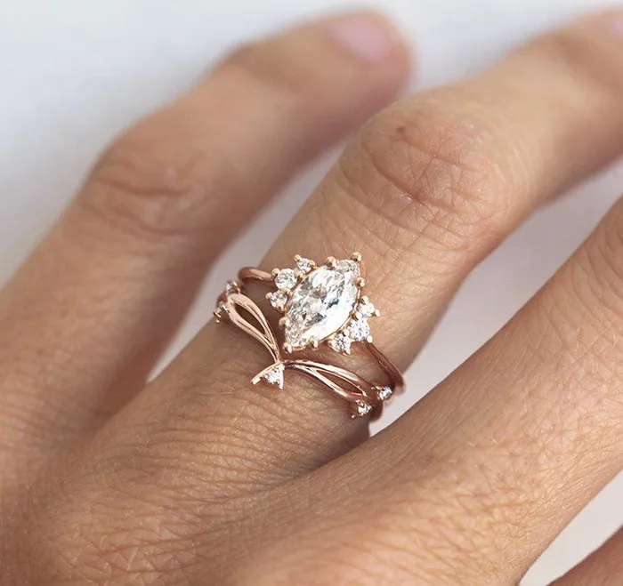 Diamond Ring 14K Rose Gold Wedding Ring Capucinne Rings