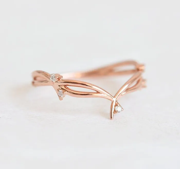 Diamond Ring 14K Rose Gold Wedding Ring Capucinne Rings