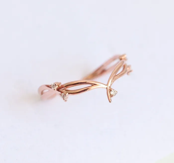 Diamond Ring 14K Rose Gold Wedding Ring Capucinne Rings