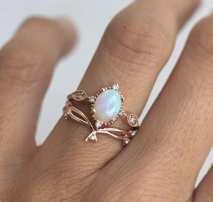 Diamond Ring 14K Rose Gold Wedding Ring Capucinne Rings