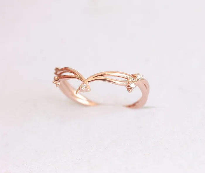 Diamond Ring 14K Rose Gold Wedding Ring Capucinne Rings