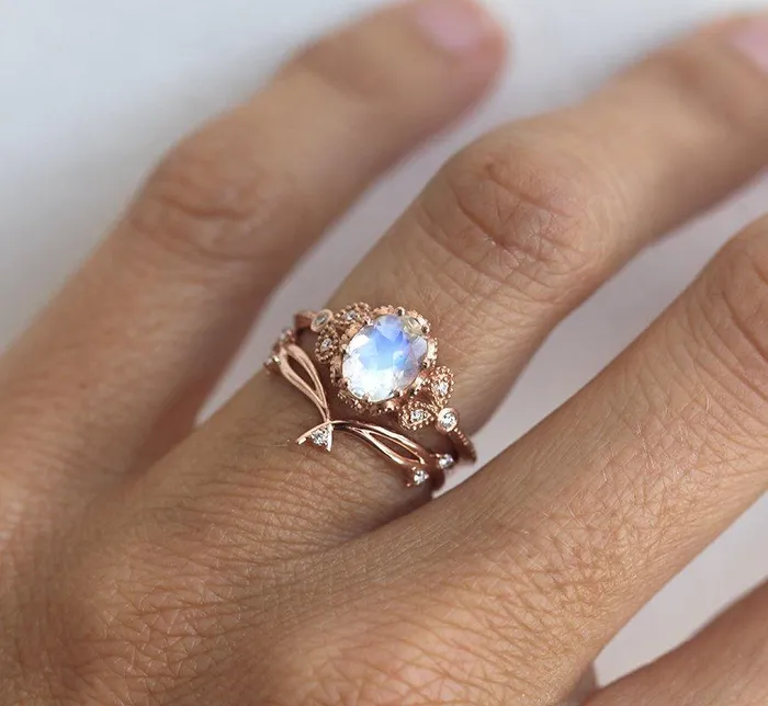 Diamond Ring 14K Rose Gold Wedding Ring Capucinne Rings
