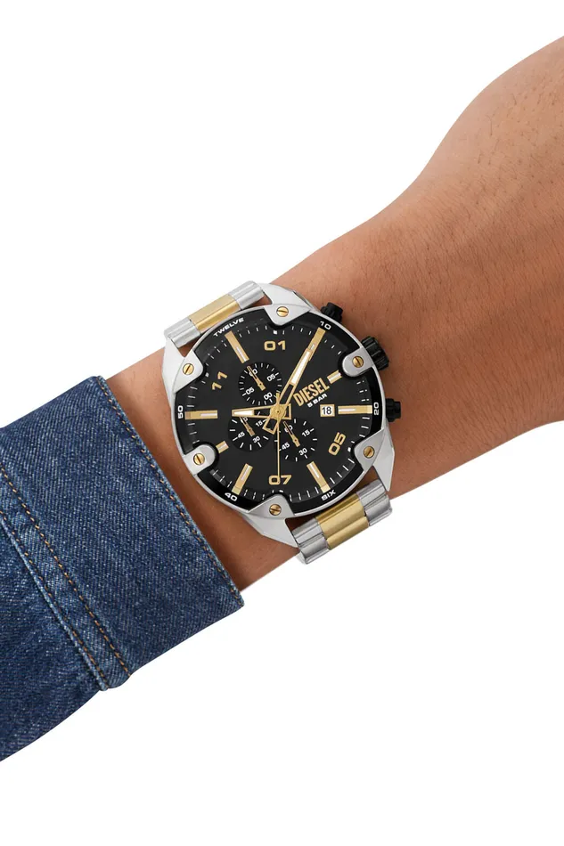 Diesel Spiked Gents Black Dial TwoTone Stainless Steel Bracelet Watch Diesel Bracelets