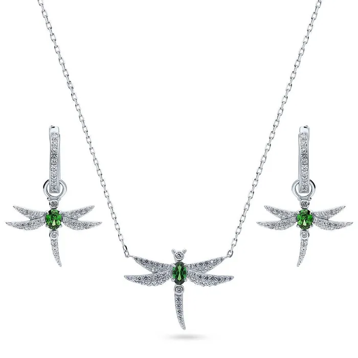 Dragonfly CZ Necklace and Earrings in Sterling Silver BERRICLE Necklaces
