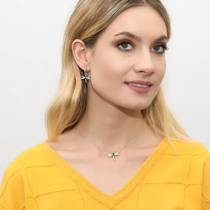 Dragonfly CZ Necklace and Earrings in Sterling Silver BERRICLE Necklaces