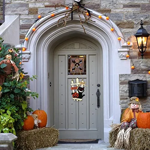 Dropshipped via Social Commerce Network Necklaces LOOM TREE Halloween Wreath Hanging Sign Halloween Party Decoration Pumpkin Cat 2