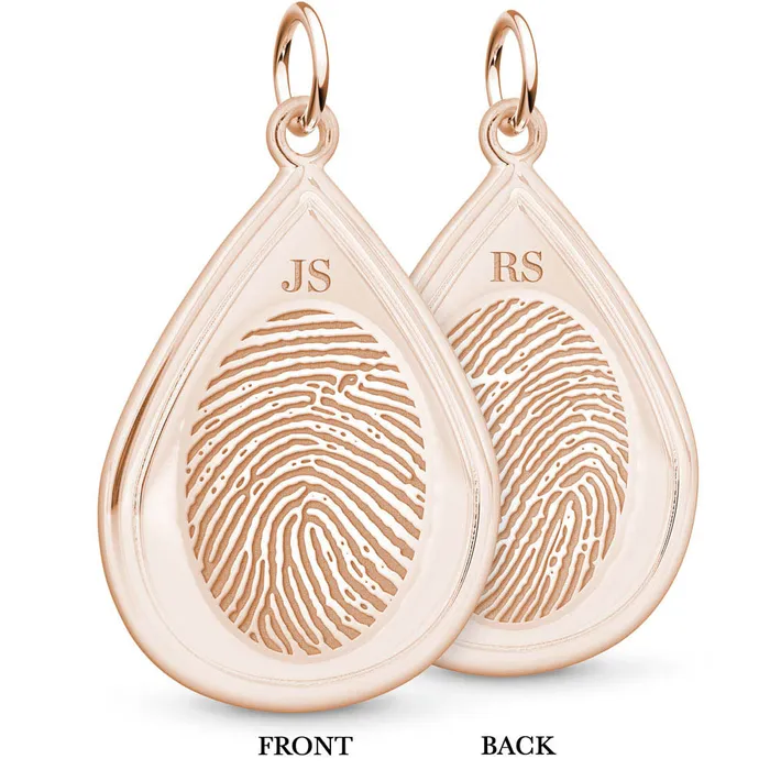 Dual Print 14k Rose Gold Tear Drop Pendant Legacy Touch Earrings