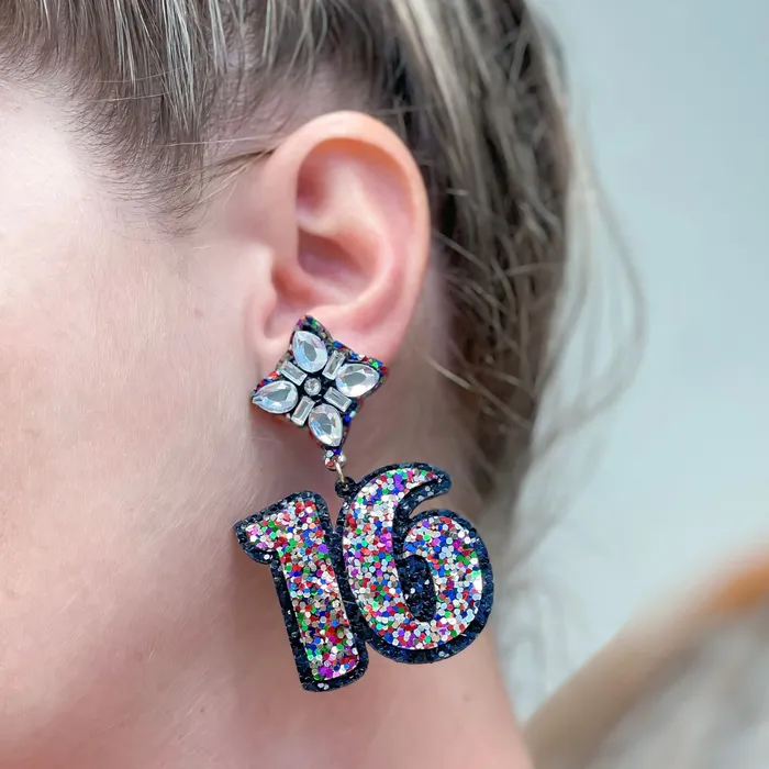 Earrings 16th Birthday Glitter Rhinestone Dangle Earrings Prep Obsessed RNK Earrings 16th Birthday Glitter Rhinestone Dangle Earrings Prep Obsessed RNK