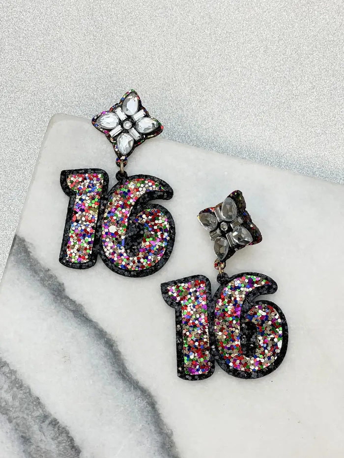 Earrings 16th Birthday Glitter Rhinestone Dangle Earrings Prep Obsessed RNK Earrings 16th Birthday Glitter Rhinestone Dangle Earrings Prep Obsessed RNK