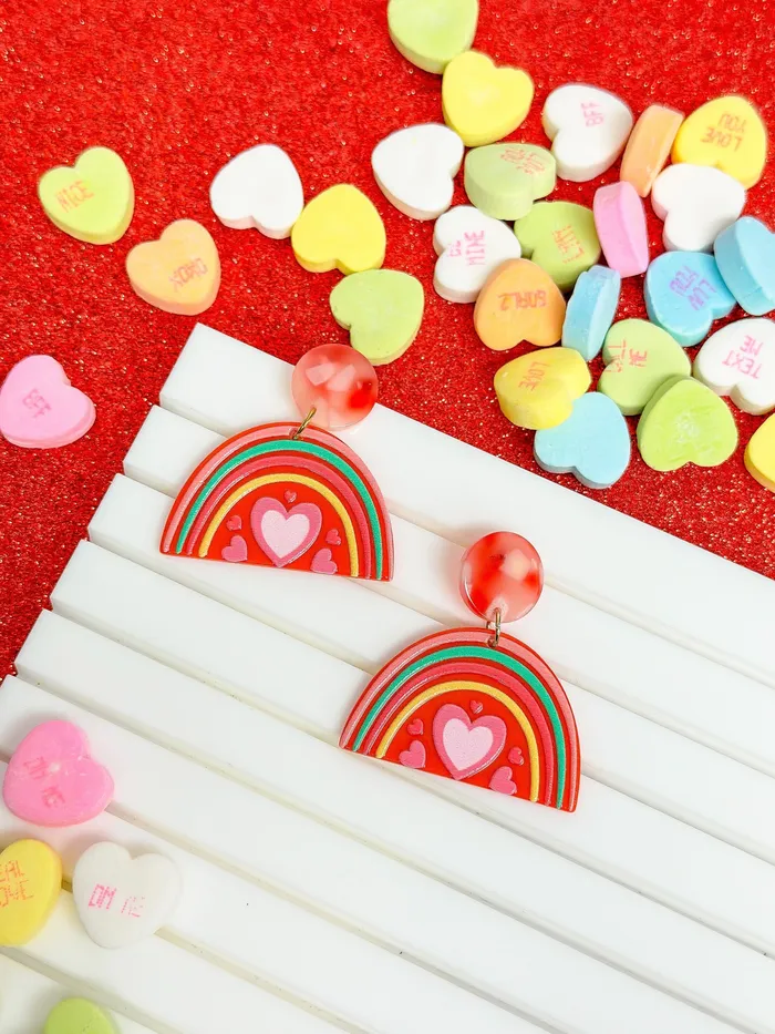 Earrings Acrylic Rainbow Heart Dangle Earrings Prep Obsessed JJ