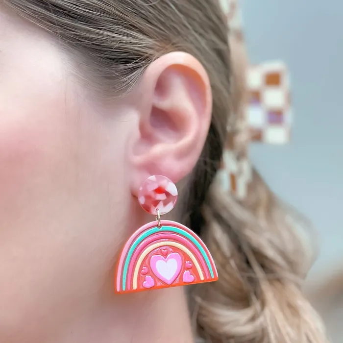 Earrings Acrylic Rainbow Heart Dangle Earrings Prep Obsessed JJ