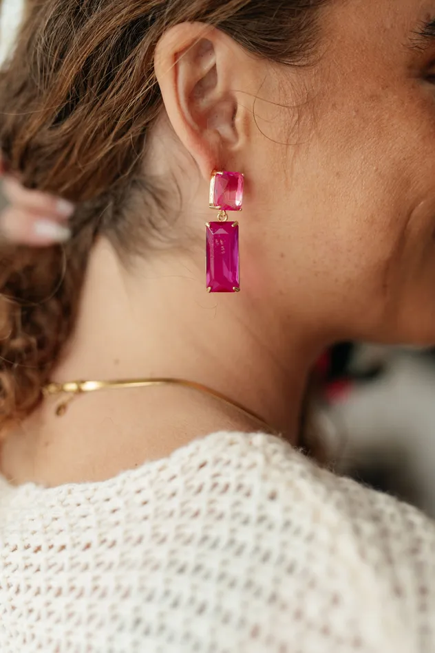 Earrings Ave Shops Sparkly Spirit Rectangle Crystal Earrings in Pink