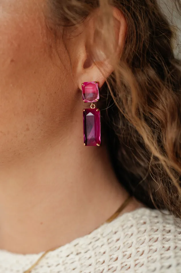 Earrings Ave Shops Sparkly Spirit Rectangle Crystal Earrings in Pink