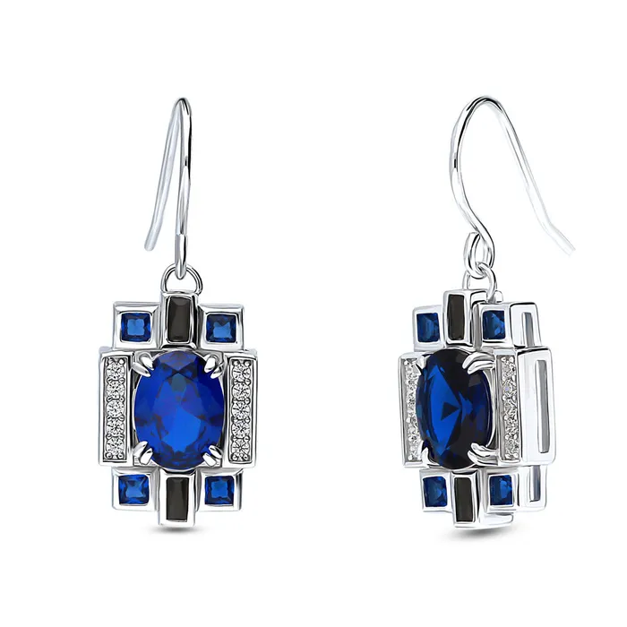 Earrings BERRICLE Art Deco Simulated Blue Sapphire CZ Earrings in Sterling Silver