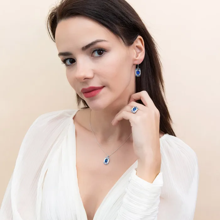 Earrings BERRICLE Art Deco Simulated Blue Sapphire CZ Earrings in Sterling Silver