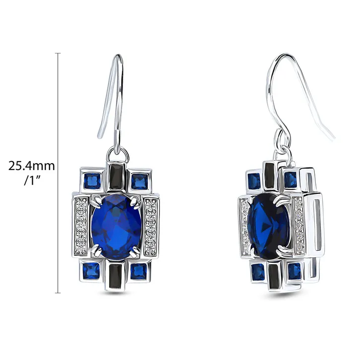 Earrings BERRICLE Art Deco Simulated Blue Sapphire CZ Earrings in Sterling Silver