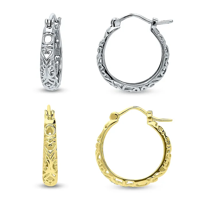 Earrings BERRICLE Filigree Hoop Earrings in Sterling Silver 2 Pairs