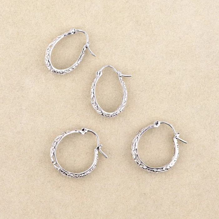 Earrings BERRICLE Filigree Hoop Earrings in Sterling Silver 2 Pairs