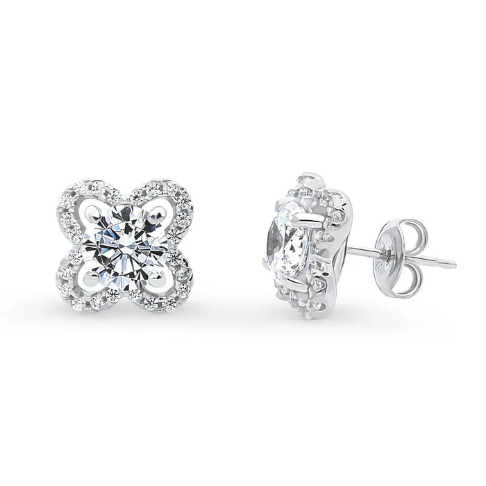 Earrings BERRICLE Flower Halo CZ Stud Earrings in Sterling Silver
