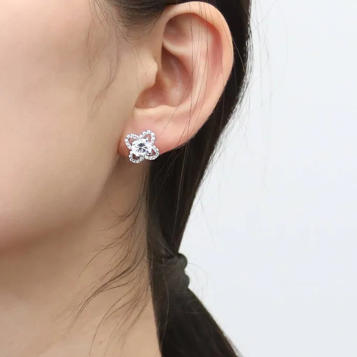 Earrings BERRICLE Flower Halo CZ Stud Earrings in Sterling Silver