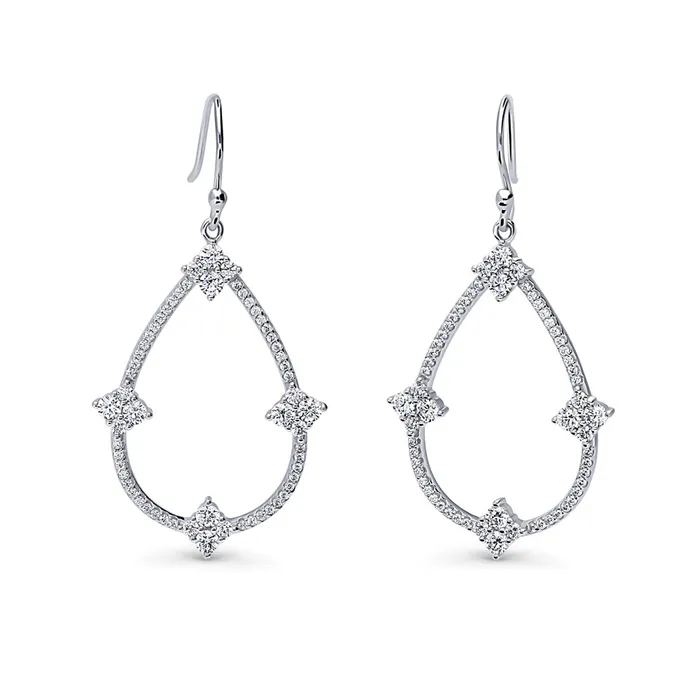 Earrings BERRICLE Flower Teardrop CZ Fish Hook Earrings in Sterling Silver