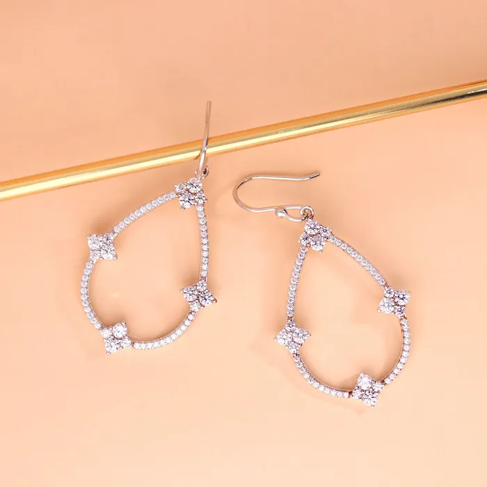 Earrings BERRICLE Flower Teardrop CZ Fish Hook Earrings in Sterling Silver