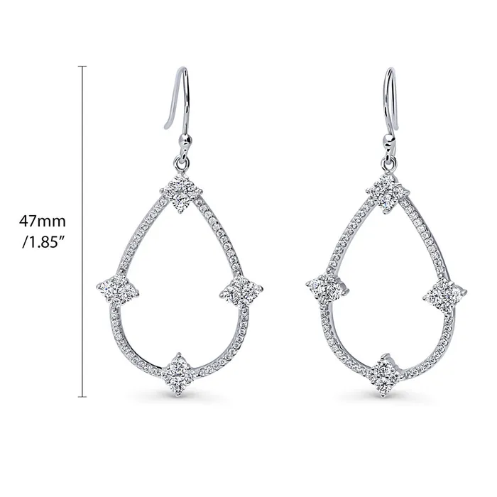 Earrings BERRICLE Flower Teardrop CZ Fish Hook Earrings in Sterling Silver