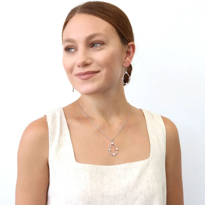 Earrings BERRICLE Flower Teardrop CZ Fish Hook Earrings in Sterling Silver