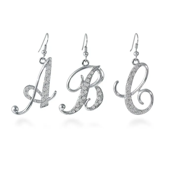 Earrings BERRICLE Initial Letter Fish Hook Earrings in SilverTone