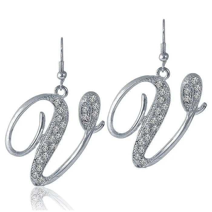 Earrings BERRICLE Initial Letter Fish Hook Earrings in SilverTone