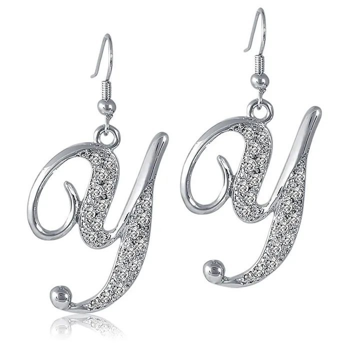 Earrings BERRICLE Initial Letter Fish Hook Earrings in SilverTone