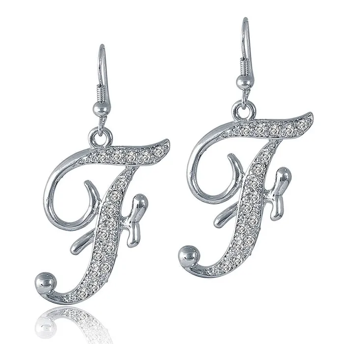 Earrings BERRICLE Initial Letter Fish Hook Earrings in SilverTone