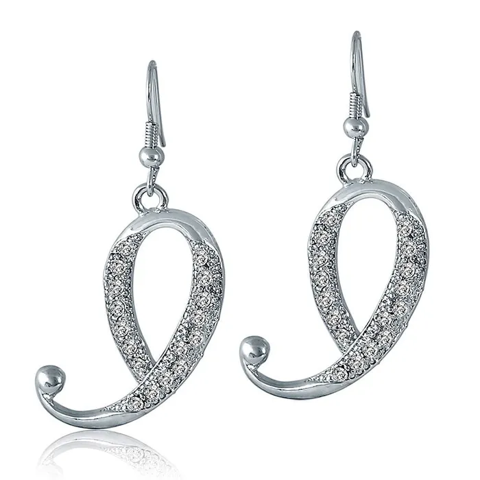 Earrings BERRICLE Initial Letter Fish Hook Earrings in SilverTone