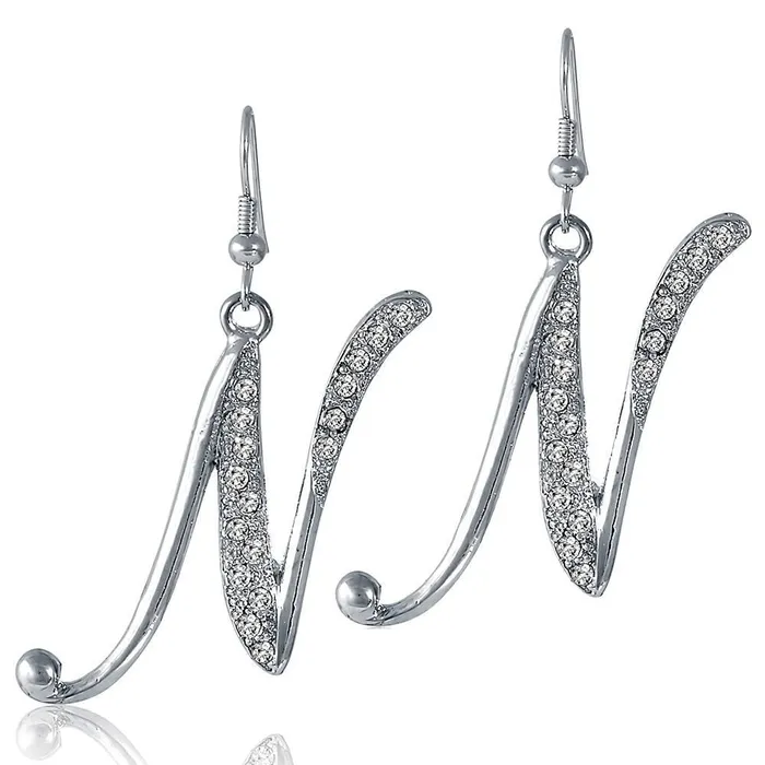 Earrings BERRICLE Initial Letter Fish Hook Earrings in SilverTone