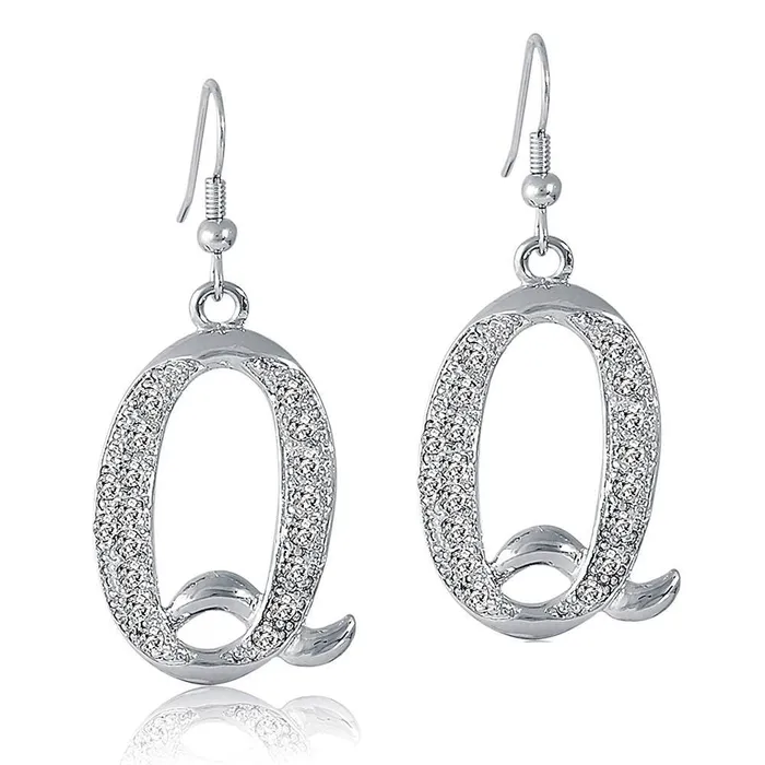 Earrings BERRICLE Initial Letter Fish Hook Earrings in SilverTone