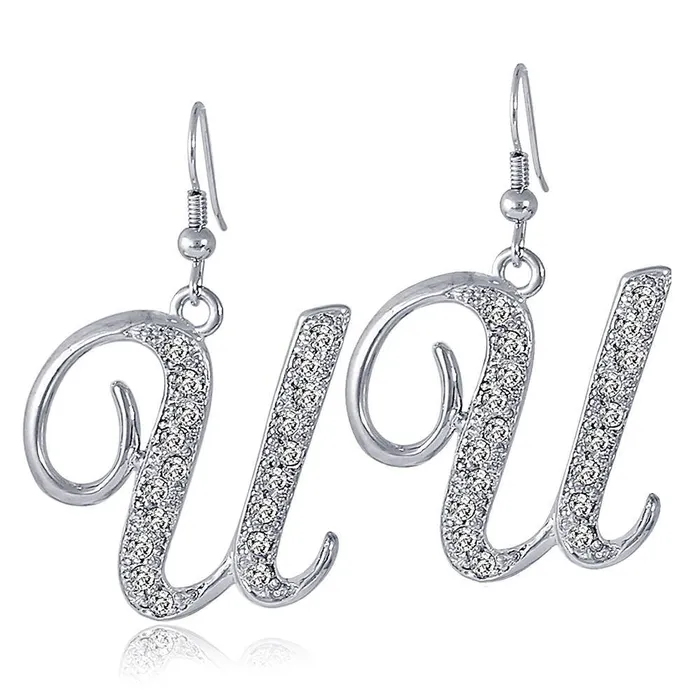 Earrings BERRICLE Initial Letter Fish Hook Earrings in SilverTone