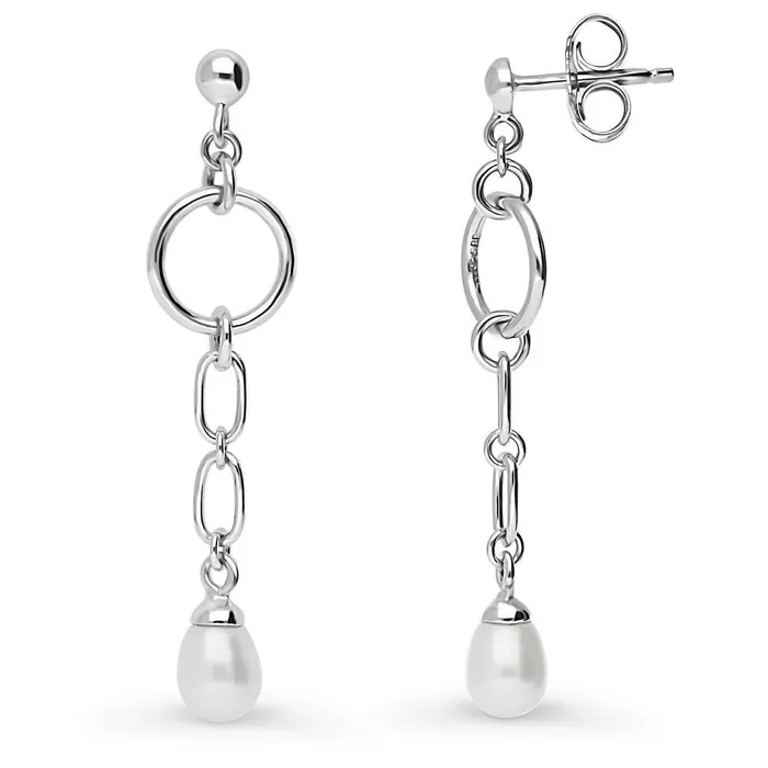 Earrings BERRICLE Open Circle Cultured Pearl Earrings in Sterling Silver