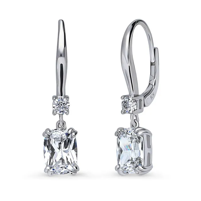 Earrings BERRICLE Solitaire 32ct Cushion CZ Leverback Earrings in Sterling Silver Earrings BERRICLE Solitaire 32ct Cushion CZ Leverback Earrings in Sterling Silver