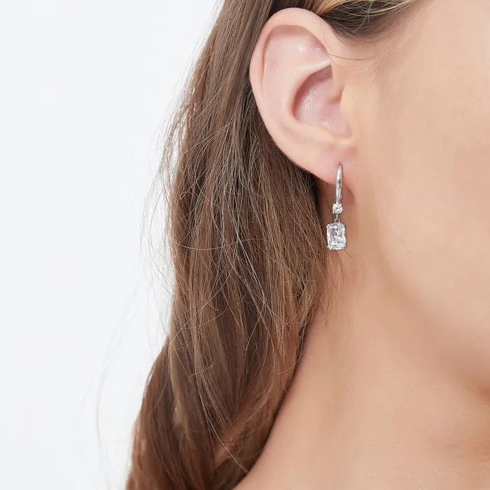 Earrings BERRICLE Solitaire 32ct Cushion CZ Leverback Earrings in Sterling Silver