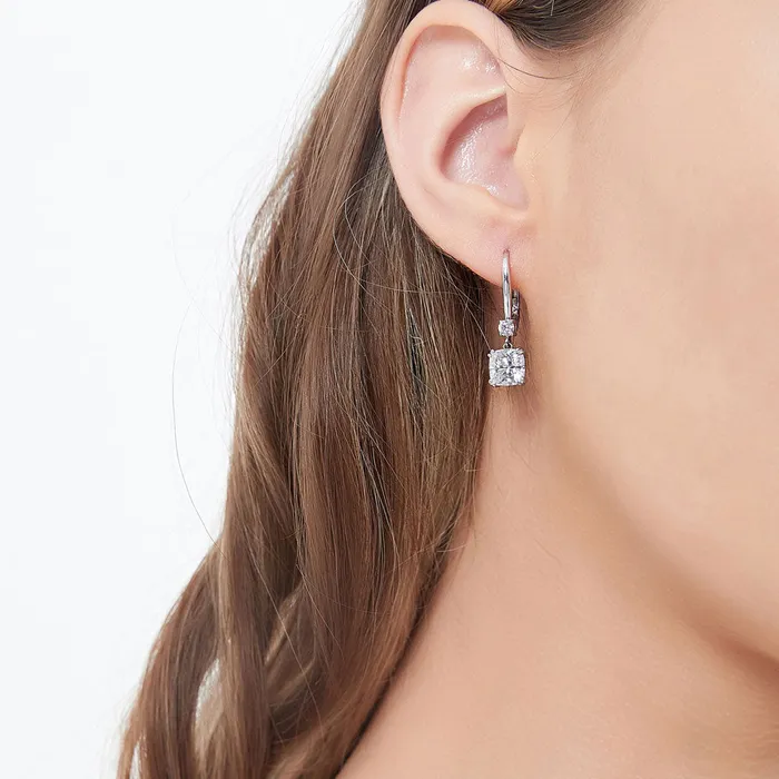 Earrings BERRICLE Solitaire 4ct Cushion CZ Leverback Earrings in Sterling Silver