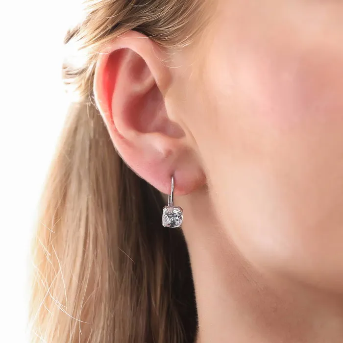 Earrings BERRICLE Solitaire 4ct Cushion CZ Leverback Earrings in Sterling Silver
