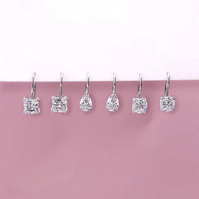 Earrings BERRICLE Solitaire 4ct Cushion CZ Leverback Earrings in Sterling Silver