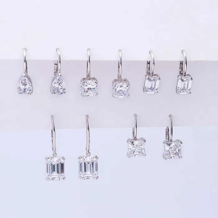 Earrings BERRICLE Solitaire 4ct Cushion CZ Leverback Earrings in Sterling Silver