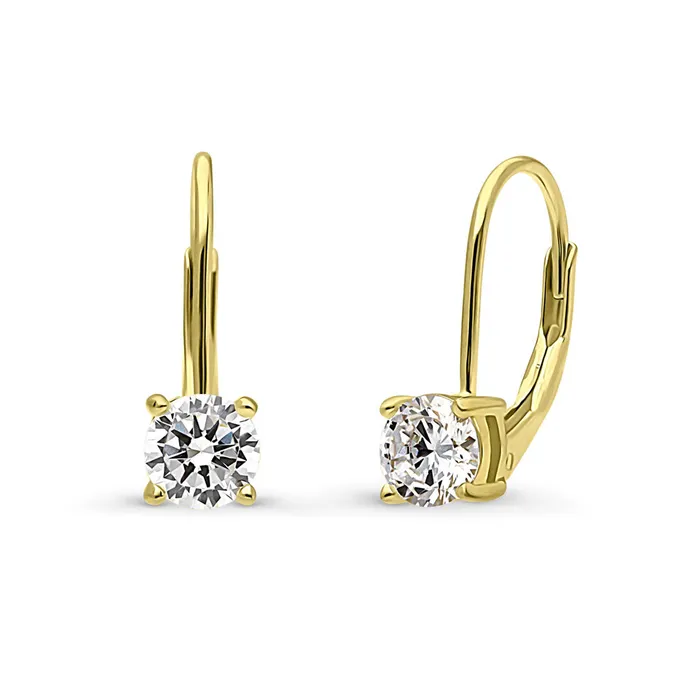 Earrings BERRICLE Solitaire CZ Leverback Earrings in Gold Flashed Sterling Silver Earrings BERRICLE Solitaire CZ Leverback Earrings in Gold Flashed Sterling Silver