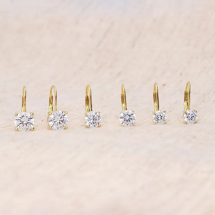 Earrings BERRICLE Solitaire CZ Leverback Earrings in Gold Flashed Sterling Silver