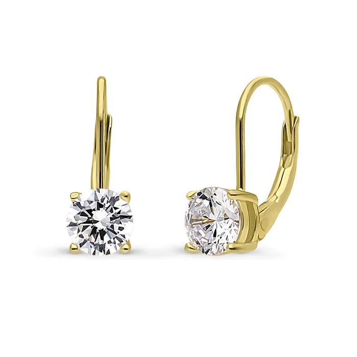 Earrings BERRICLE Solitaire CZ Leverback Earrings in Gold Flashed Sterling Silver