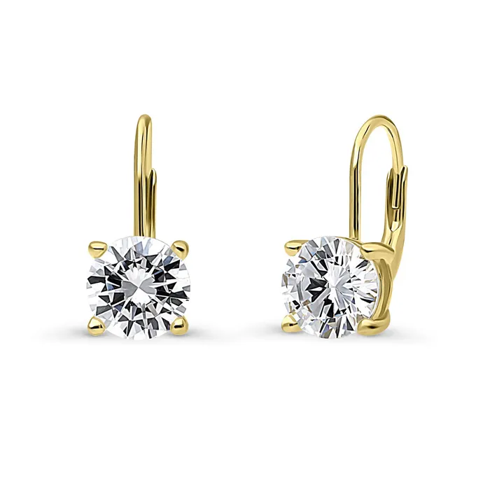 Earrings BERRICLE Solitaire CZ Leverback Earrings in Gold Flashed Sterling Silver